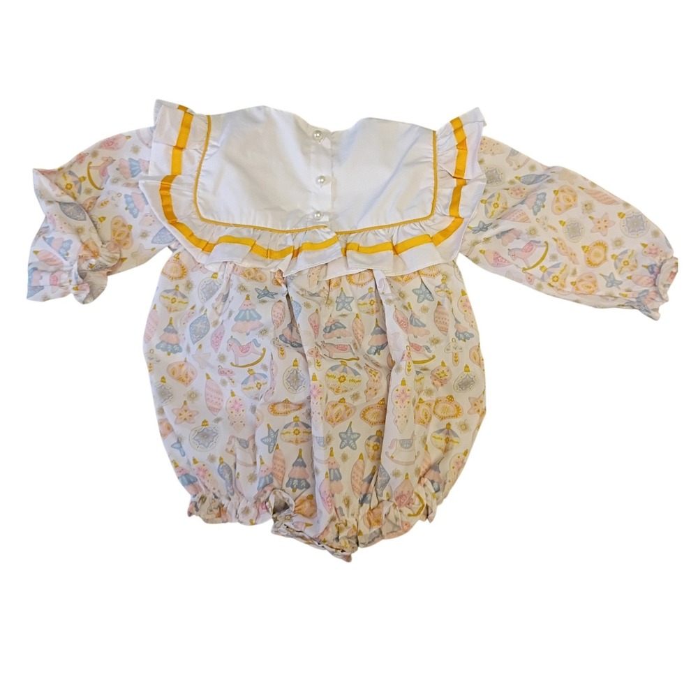Honey Bear Boutique Pastel Christmas Ornament Rocking Horse Bubble Romper 24M - Picture 6 of 7